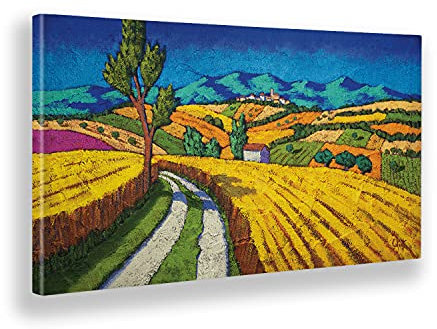Giallobus - Quadro - Stefano Calisti - Strada di Campagna con Paesaggio - Tela Canvas - 100x50 - Pronto da Appendere - Quadri Moderni per la casa