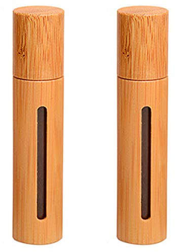 2 x 10 ml Bambus-Roller-Flaschen leere nachfüllbare ätherische Öle Roll-on-Flasche Kosmetik Aufbewahrung Phiole Container mit Edelstahl-Rollerball und Fenster für ätherisches Öl