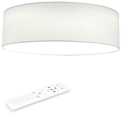 Navaris LED Deckenleuchte 40 cm Rund - Design Stoff Bezug Weiß - Deckenlampe LED Licht Dimmbar mit Farbtemperaturwechsel und Fernbedienung - max 22 Watt 970 Lumen