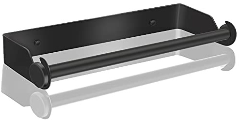 DDS-DUDES Self Adhesive Kitchen Paper Towel Holder,Kitchen Roll Holder Under Cabinet Wall Mounted ,No Drilling Cupboard Roll Holder ,Stainless Steel Paper Rack for Home Kitchen Bathroom (Black)