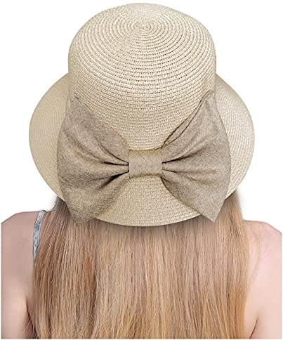Carnavalife Sombrero de Paja de Playa para el Sol de Verano Flojo para Mujer UPF 50 de Ala Ancha Plegable (Beige, 57cm)