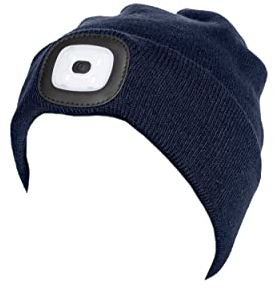 Oleanderhof Gadgets Sportbekleidung Geschenkidee Damen Herren LED-Haube mit Stirntaschenlampe (abziehbar) (WM1582-blau)
