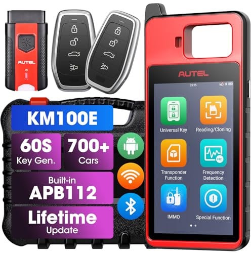 Autel MaxiIM KM100E Key Fob Programming Tool, Immobilizer programmer, 60S Key generation, Transponder Chip Read/Write/Clone, Guided IMMO Paring for 90% Cars, Ignition Coil Detection, 2 Blank IKEYs