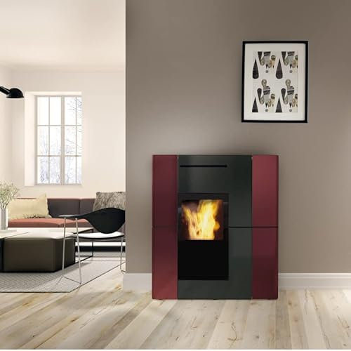 Edilkamin wasserführender Pelletofen Blade2 H18 Up Keramik bordeaux | 19,2 kW