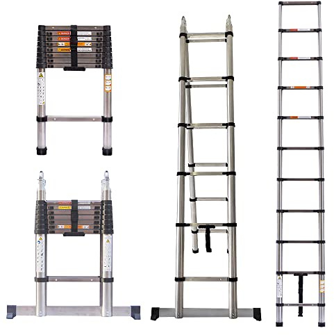 Telescopic Loft Ladder 16.4ft Portable Extendable Extension Attic Ladder for Multipurpose 8.2ft+8.2ft Folding A-frame Ladder, 330lb Load Capacity 16 Steps