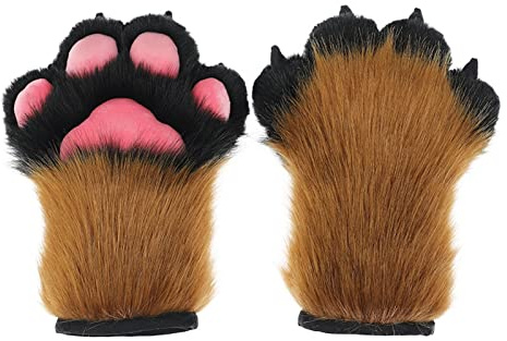 Fxaelian Cosplay Tier Katze Wolf Bär Hund Fuchs Pfoten Krallen Fäustlinge Handschuhe, D, Braun, Schwarz, 38