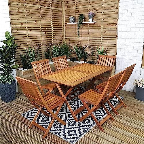 Samuel ALEXANDER Outdoor 6 Person Folding Rectangular Wooden Garden Dining Table Chairs Set