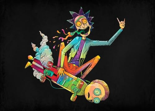 Displate - Poster aus Metall - Einfache Montage ohne Bohren - Rick and Morty - Psychedelic Monsters - Skater Rick - Größe M - 32x45cm Matt