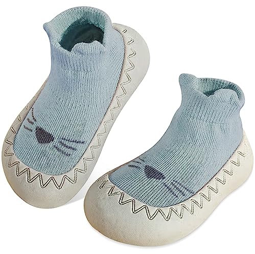 JinBei Scarpe a Calzino Bambini con Antiscivolo Suola in Gomma Scarpine Primi Passi Bambino Morbide Pantofole Neonato Leggere e Traspiranti Scarpe da Camminata per Neonati da 12 a 18 Mesi Blu