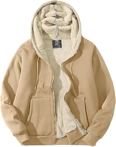 PEHMEA Herren-Sweatshirt, warm, dick, Fleece, Sherpa-Futter, durchgehender Reißverschluss
