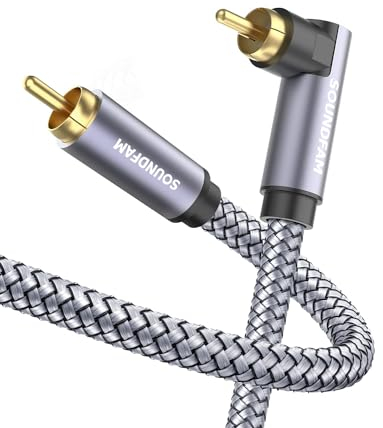 SOUNDFAM Cable de subwoofer RCA de 90 grados Cable RCA de ángulo recto Cable de audio digital coaxial - Gris 1 m