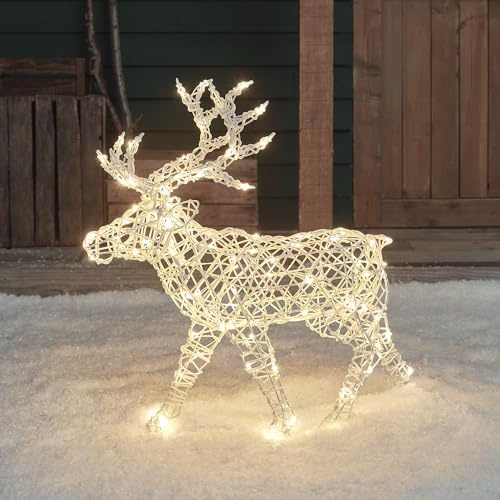 Lights4fun 3-in-1 Arkendale LED Rentier Beleuchtet 70cm Hirsch Figur Timer Weihnachtsbeleuchtung Außen und Innen Strombetrieb