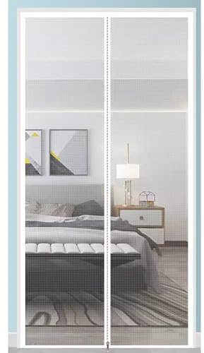 Miaogoo Balkontür Mit Reißverschluss, Anti-Mückengitter Tür, Durable Self Adhesive Door Fly Mesh, Luftbelüftung, Schiebetür Französische Tür (70 x 220 cm, Weiß Mitte)