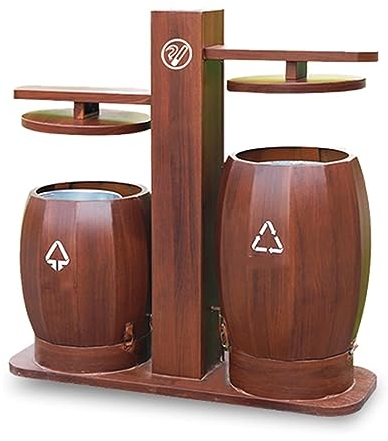 ALLC Poubelle Exterieur Poubelle extérieure Poubelle à Grain de Bois Poubelle de tri de Parc Poubelle de Jardin rétro Double Seau Poubelle Peel Poubelle pour la Maison Le Garage l'allée Extérieure
