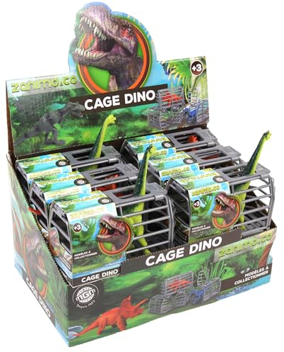 Zanimo & co - Pack mit 12 Dinosauriern im Käfig - 033061PA - Mehrfarbig - Kunststoff - Zum Sammeln - Kinderspielzeug - Realistisch - Miniatur - Tierassortiment - Ab 3 Jahren