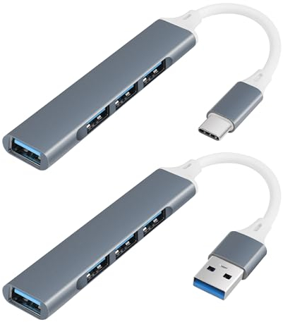 YACSEJAO 2 Unidades Hub Tipo C a USB, Ultradelgado de 4 Puertos, Adaptador de Expansión Multipuerto para Ordenador Portátil, Teclado, Ratón, Mac, Unidad Flash, Disco Duro