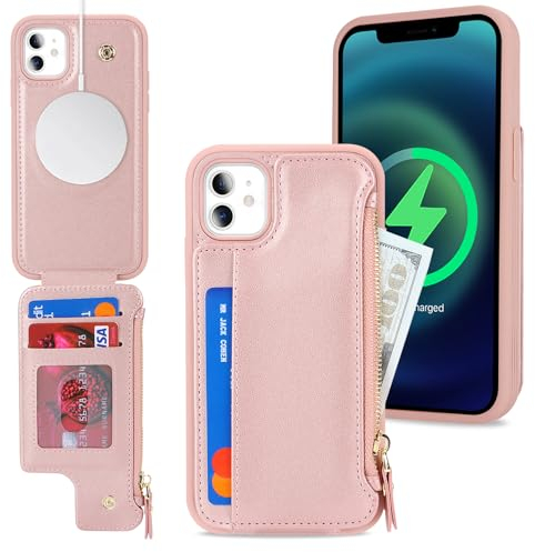 SailorTech iPhone 11 Etui mit Kartenhalter, iPhone 11 Hülle mit Reißverschluss Kartenfach Geldbörse für iPhone 11 Handyhülle Lederhülle - Roségold