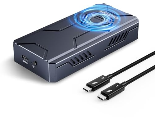 Dual-Bay Software-RAID M.2 NVMe SSD-Gehäuse mit Kühllüfter –Kompatibel mit Thunderbolt 5/4/3, USB 4.0 & für MacBook M1/M2/Windows – Kompatibel mit Mac mini Dock & Dual Monitor(TBU405Pro MAX)