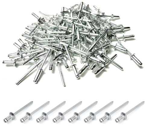 100pcs Stück Alu Blindnieten Sortiment Popnieten,Pop Nieten Stahlniete,Silber Aluminium Blindnieten(Silver, 4.8x10)