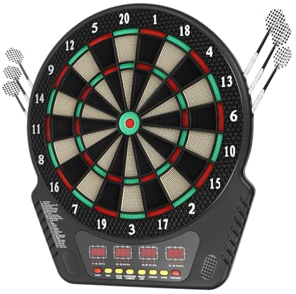 Elektronische Dartmaschine, Elektrische Dartscheibe mit 6 Darts, Innovative Dartmaschine mit Sprachansagen & LED-Bildschirme, 27 Spielmodi mit 243 Varianten, Dartboard für Büros, Partyräume