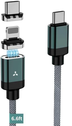 100W 2 in 1 Magnetic USB C Charging Cable 6.6FT 480Mbps Data Transfer, 5A Fast Charging for iPhone 16/15/14/13 Pro Max, MacBook Pro,iPad,Galaxy S22,Pixel