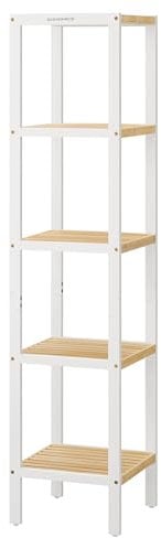 SONGMICS Scaffale da Bagno in Bambù a 5 Ripiani, Scaffale Stretto Multifunzione, Scaffale ad Angolo, per Cucina, Soggiorno, Camera da Letto, Corridoio, Bianco Nuvola e Beige Naturale BCB055N01