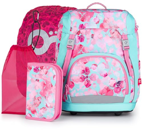 TOPGAL Schulranzen für Mädchen ab - 1. Klasse - KIRA 23035-4-TEILIGES SET (Blumen)