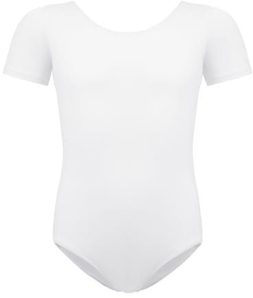 BALAYSIER Ballettkleidung Mädchen-Damen, Turnanzug Kurzarm Baumwolle Gr-100-170 Ballett Trikot Gymnastikanzug Tanzbody(Weiß, 150)