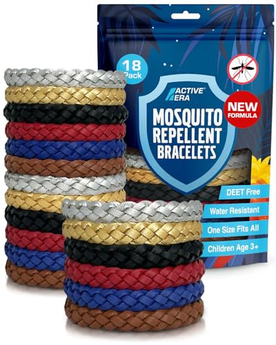 Active Era Bracelet anti-moustiques (18 pièces) - Pour l'extérieur, le camping - Pour enfants et adultes - Protection naturelle contre les moustiques - Imperméables - 10 jours de protection - 100