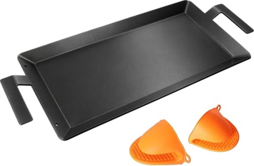 Antihaft-Kohlestahl-Grillplatte für Gasgrill, Grillpfanne für Herdplatte, vielseitiger Herd, Herdplatte für Induktionsherd, Gasherd, 61 x 25,4 cm, Karbonstahl, flache Grillplatte
