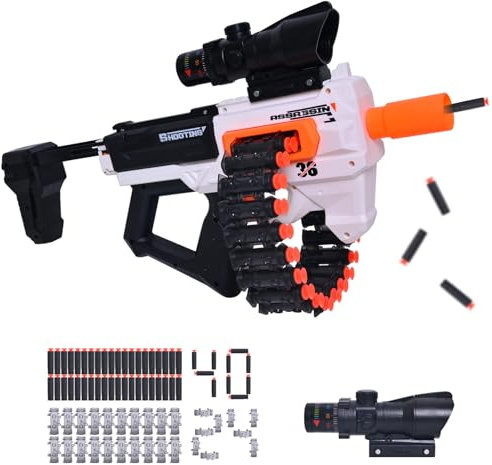 LAXISCREED Pistola Giocattolo - Fucile Giocattolo con Caricatore a Catena da 24 Dardi, 40 Proiettili in Schiuma e Mirino di Precisione - Ideale per Bambini da 8 Anni in Su