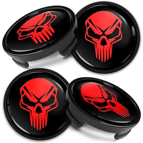 Biomar Labs 4 x 54 mm Nabendeckel Kompatibel mit Ford Felgendeckel Radnabenabdeckung Nabenkappen Felgenkappen Radkappen Alufelgen Totenkopf Schädel Rot Schwarz CF 21