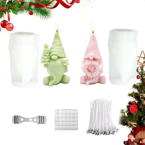 2 Stück Silikonformen Weihnachten Wichtel,3D Wichtel Silikonform,Beton Gießform Wichtel,Silikon Gießform Wichtel Weihnachten,Silikonform Weihnachten 3D,Weihnachts Kerze Formen,Wichtel Silikonformen