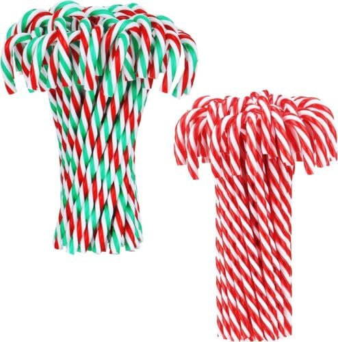 20 Pieces Christmas Candy Cane Decoration Twisted Plastic Candy Cane Candy Cane Christmas Tree Hanging Ornament Candy Cane Tree Decoration for New Years Holiday Party Decor Party (Green/White)
