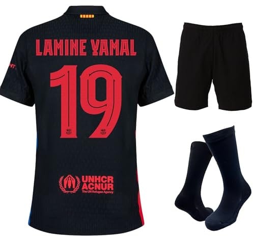 IHIMI Barcelona Lamine Yamal, #19 Trikot Set Schwarz für Kinder Mit Socks und Shorts, Sporttrikot, Fußballtrikot Trainingstrikots, Kurz für Fußballfans (176)