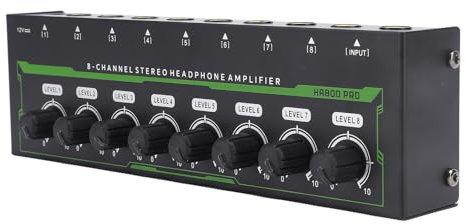 Amplificateur de Casque Stéréo, Amplificateur Stéréo Portable à 8 Canaux avec Lumière RVB pour Studio Familial KTV (Prise UE 100-240V)