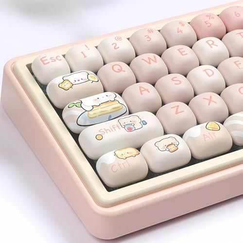 PBT Cute Keycaps, Pink MOG Profile Keycap, 139 Keys Rounded Custom Keycap Set for Mx Cherry Mechanical Keyboard 60 75 100 Percent (Pink)