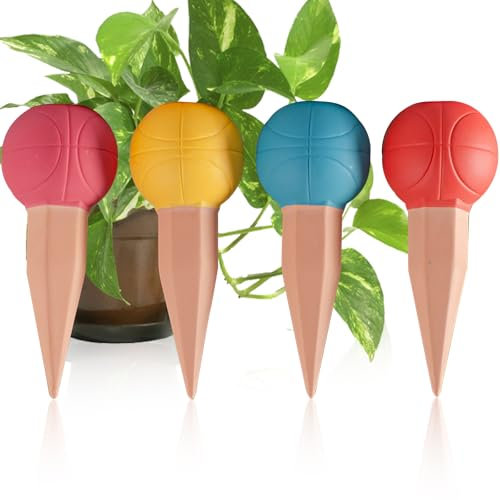 RoseFlower Tonkegel Bewässerung, 4er Set, Tontöpfe Deko, je 150 ml Volumen, Gießkugel für Zimmerpflanzen & Balkonkästen, Basketball-Form