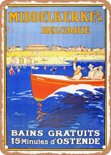 Blechschilder 1923 Middelkerke Belgium free baths Vintage Ad sprüchen wandkunst home deko