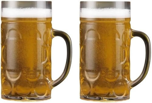 Plastic Pint Glasses Set of 2, 1L Large Beer Mugs with Handles, Reusable Drinking Glasses Beer Stein for Club, Bar & Party