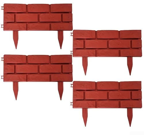 Entgoinggo Dekorativer Gartenzaun, 4er-Pack, ineinandergreifende Rasenkante, abnehmbare Außenbegrenzung, rotes PP-Material 45 cm x 29,5 cm (rot)