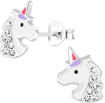 Monkimau Mädchen Ohrringe Einhorn | Ohrstecker aus 925 Sterling Silber | Kinderohrringe hypoallergen