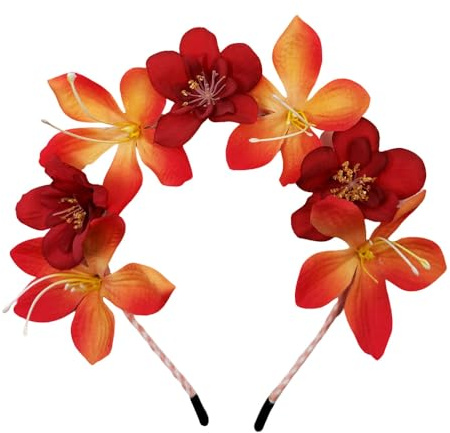 SSyang Künstliches Blumen Haarreifen, 21 * 19cm, Mexikanische Blumenkrone Stirnband Halloween Haarband Rose Blume Krone Kopfschmuck Floral Haarschmuck für Cosplay Karneval Party Strand Urlaub (Rot)