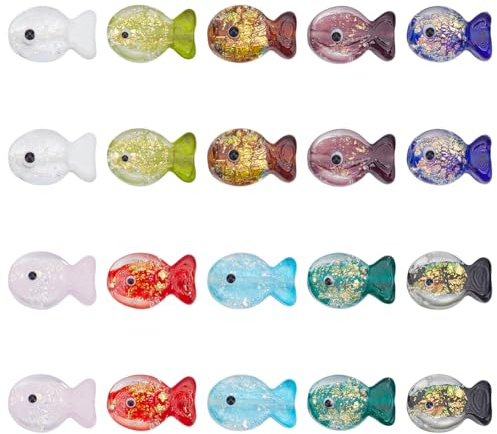 CRAFTYMELODY 20 Stück 10 Farben Farbverlauf Folie Fisch Glasperlen Bunte Ozean Tier Fisch Handgefertigte Perlen Sealife Lose Spacer Perle Cartoon Fische Perle