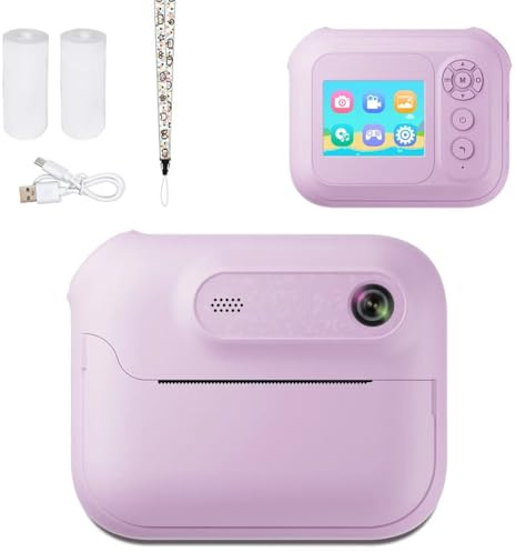 Eieenotee Digital Instant Print Camera 1080P HD Kids Printer Featuring 1300mAh Battery, MP3 Player& 5 Games for Girls Boys Birthday Gift Puple