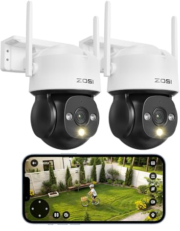 ZOSI 2er 2MP WLAN PTZ Überwachungskamera Aussen, 360° Schwenken und Neigen | Personen- und Fahrzeugerkennung, Auto-Tracking, 2-Wege-Audio, Farbnachtsicht, IP66 wetterfest, App-Steuerung, C290