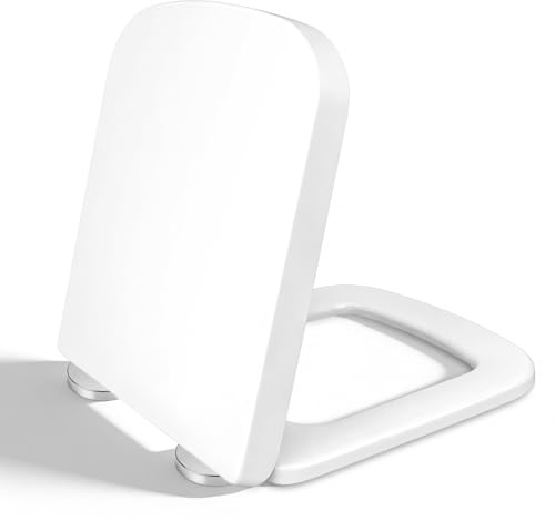 Rectangular Square Soft Close Toilet Seat, Mute Seat Cover, Quick Release Loo Seat with Adjustable Hinges, Easy Cleaning, Easy Installation