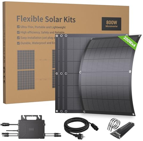 LIONSHEE Balkonkraftwerk 800W Komplett mit Steckdose, 4x 200W Solarpanel Flexibel & Wechselrichter 800W, Plug-and-Play mit 5m AC-Kabel für Balkon, Terrasse, Garten