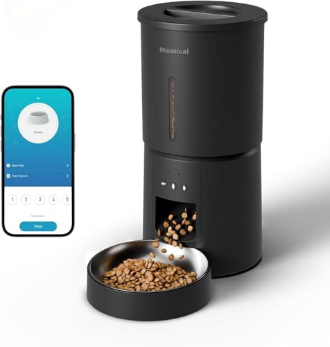 Miaosical Distributeur Croquettes Chat Automatique, 2.4G WiFi Distributeur de Croquettes pour Chat 4.2L avec Minuterie Programmable, Enregistrement Vocal 10s, 1-10 Repas par Jour pour Chat