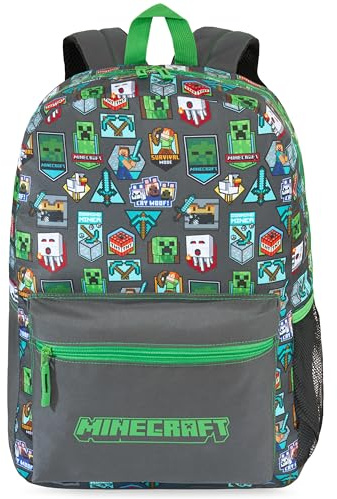 Get Trend Minecraft Grande Mochila Niños, 46 cm Mochila Escolar Ajustable y Acolchada, para Colegio, Viaje y Ocio, Regalo Gamer para Niños (Verde/Gris Minecraft)